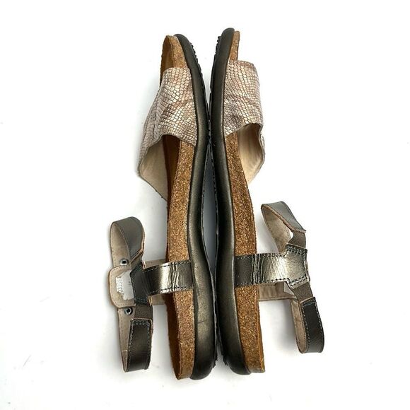 Naot Sabrina Flat Sandals Beige Snake Embossed and Bronze Leather 40 US 9 - Picture 6 of 12